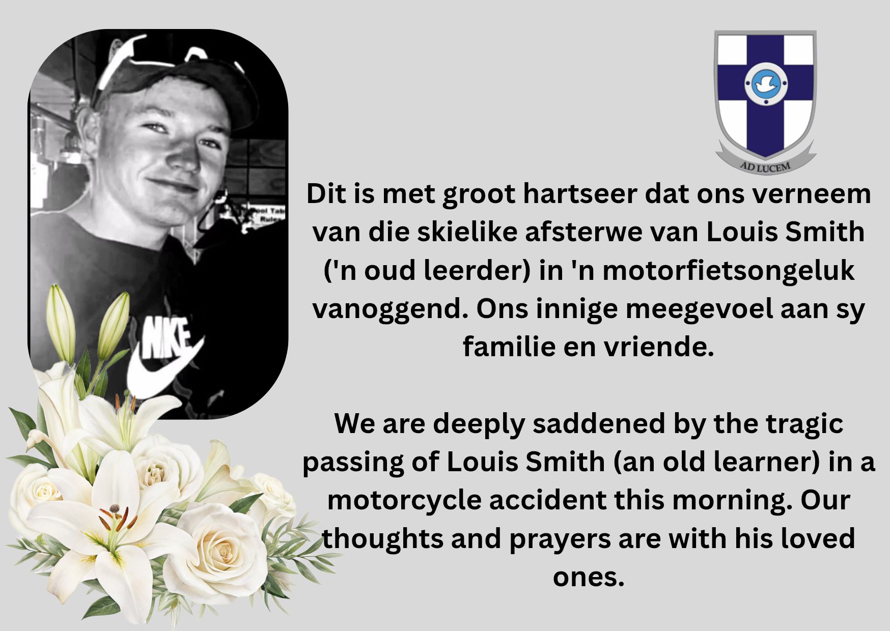 Die huldeblyk op die Martie du Plessis-skool se Facebookblad.