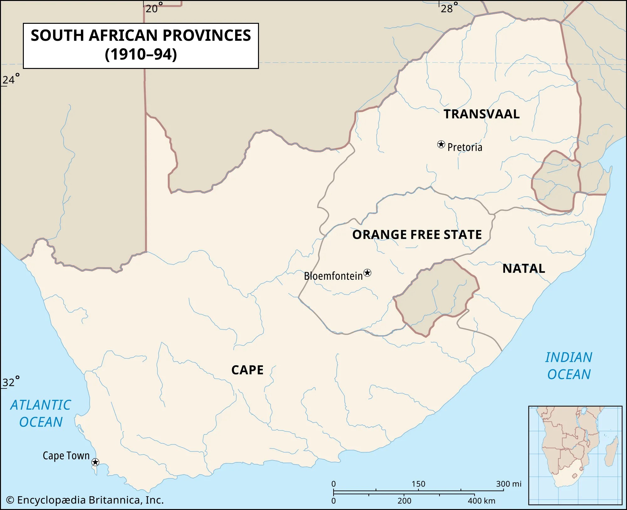 'n Ou kaart van die Republiek van Suid-Afrika voor 1994.