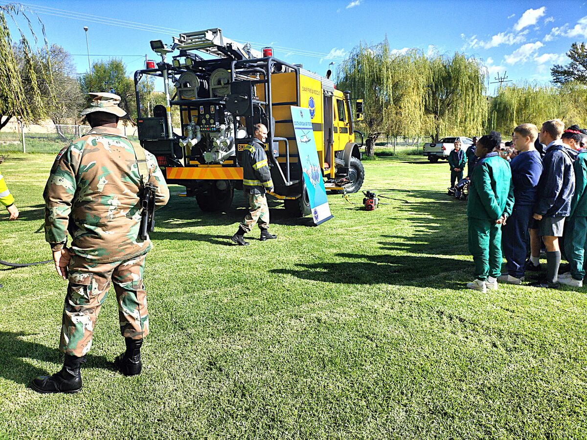The Air Force firefighting team showcase to learners how they respond to different scenarios.