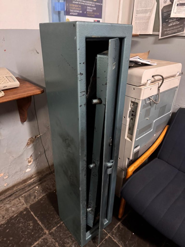 An empty rifle safe police discovered at the house in Batho  during the arrest of the two suspects. 