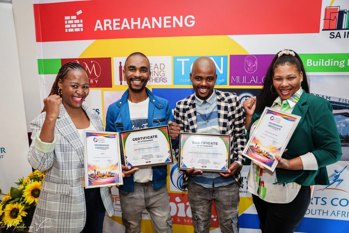 Some of the participants of the programme are from the left Palesa Selepe, Labane Mokhutsoane, Dimpho Mokhutsoane and Lerato Mokhutsoane. Lebane is the owner of Labelec Electric, and his brother Dimpho runs Bread Baking Brothers. The two women are their sisters, supporting their ventures.