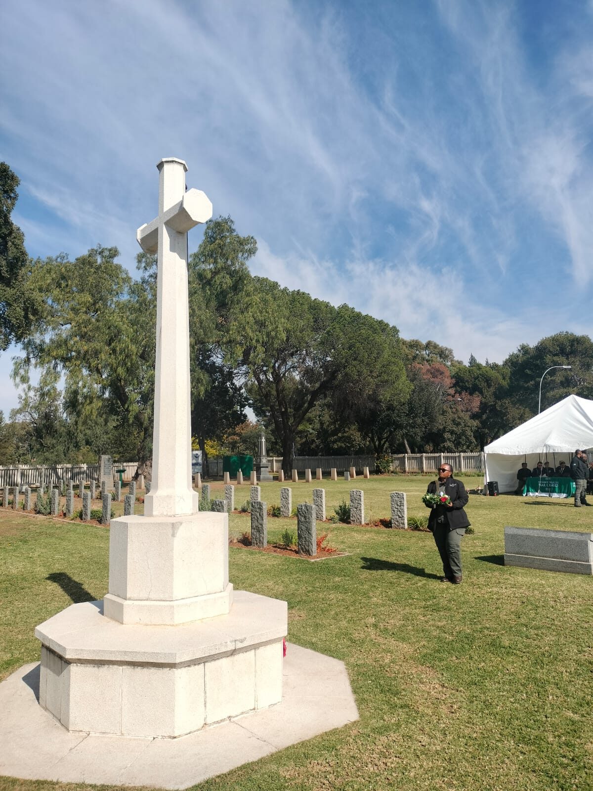Wreaths were lain at the Cross of Sacrifice at the Hamilton Military Cemetary.