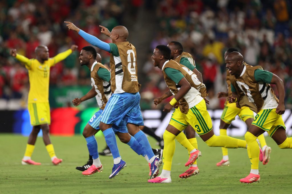 South Africa stun South Korea in World Cup.