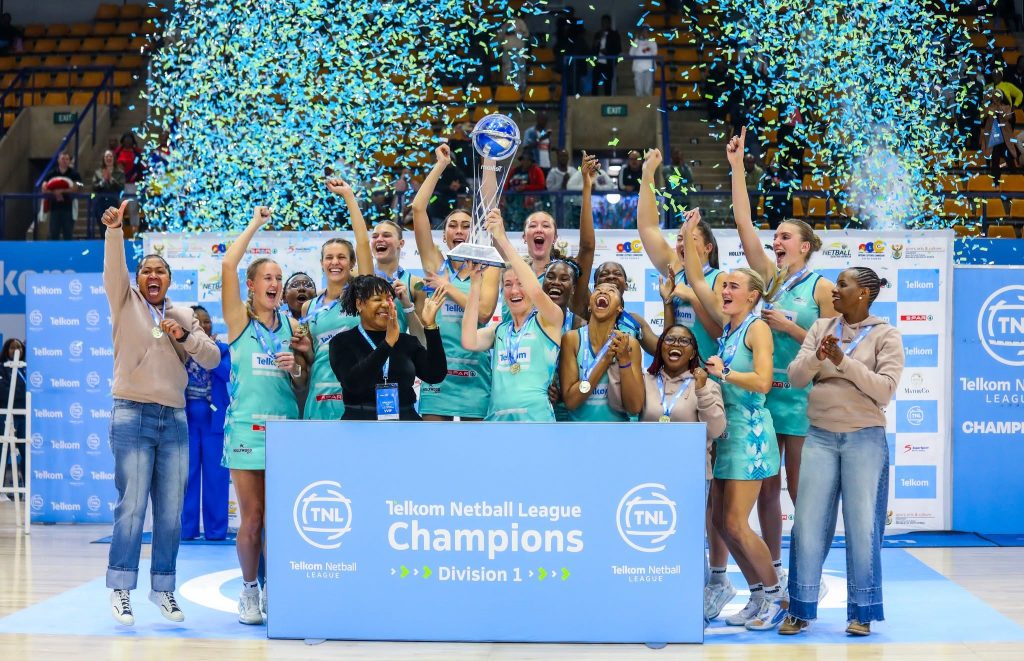 Free State Crinums celebrate after winning their fifth Telkom Netball League crown