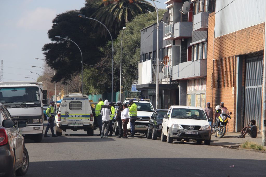 Police in the Mangaung Metro went to businesses in Douglas Street on Monday to check on documents of shop owners.
