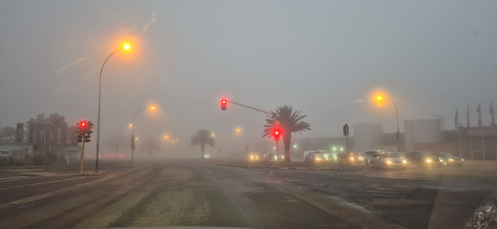 Mistige weer in Bloemfontein.