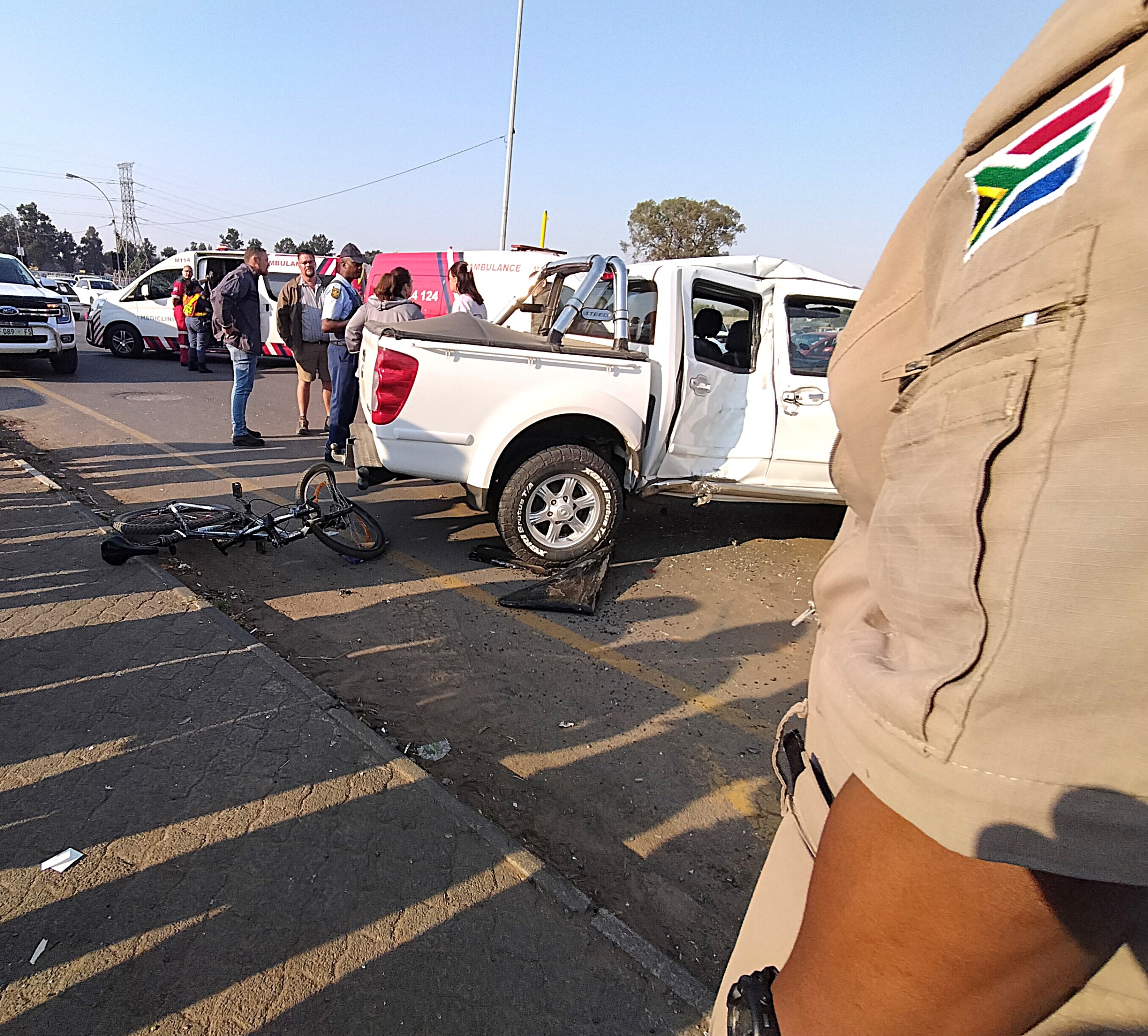A morning rush-hour crash involved a minibus taxi, two bakkies, and a cyclist.