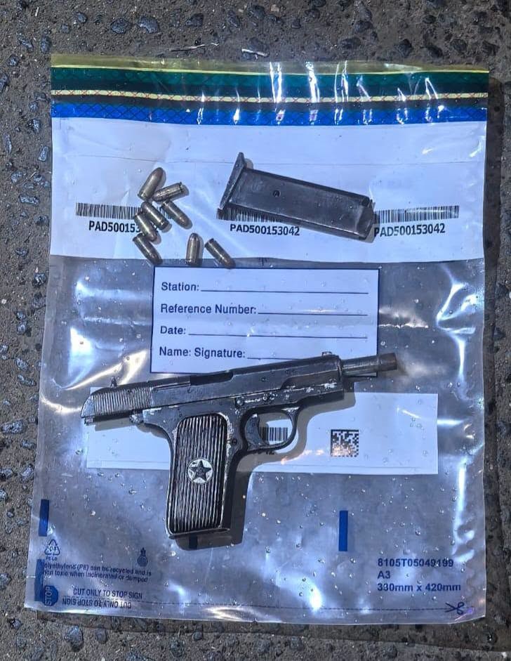 An unlicensed firearm and live ammunition.