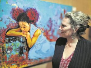 Vroue se lig in verf gevier