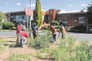 Kollegas ruim straat saam-saam op
