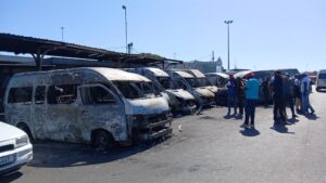 At least 13 taxis, four sprinter buses and a car burned at Nyanga taxi rank