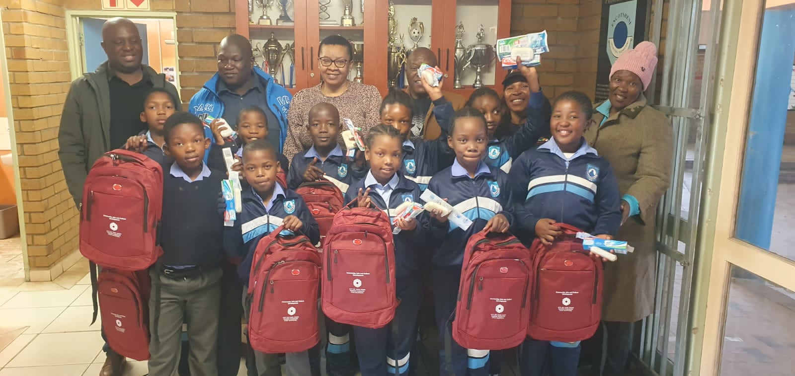 Ntomboxolo Kopman supports needy learners with school bags