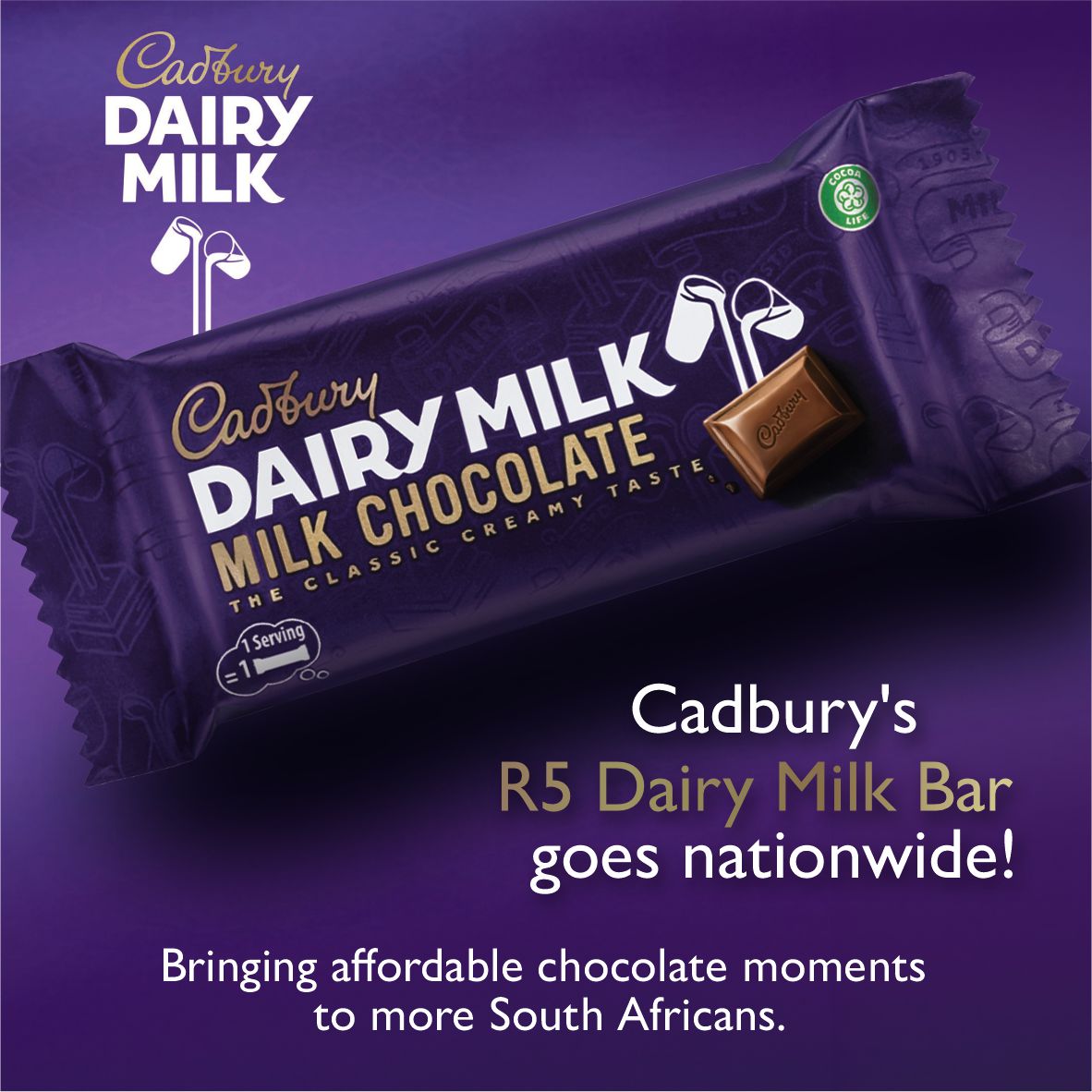 Cadbury's R5 dairy milk bar goes nationwide.