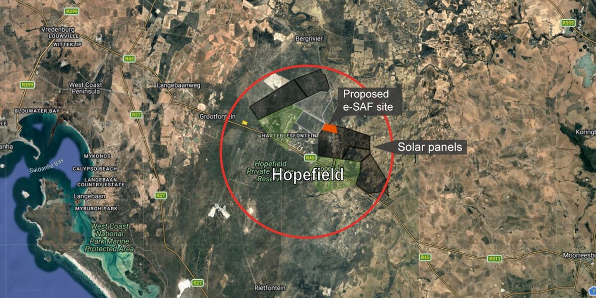 'n Kaart van die voorgestelde ontwikkeling by Hopefield.