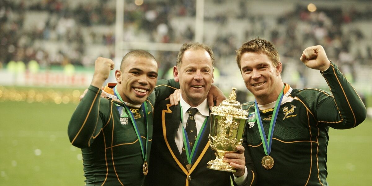 Bryan Habana, Jake White en John Smit in 2007. Foto: Getty Images.