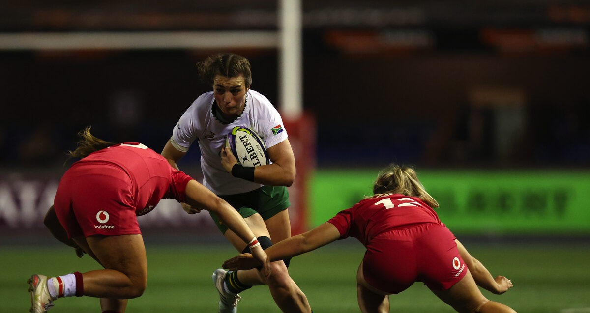 Catha Jacobs op die aanval vir die Springbok-vrouespan vroeër in die WXV-reeks teen Wallis. Foto: Ryan Hiscott, Getty Images