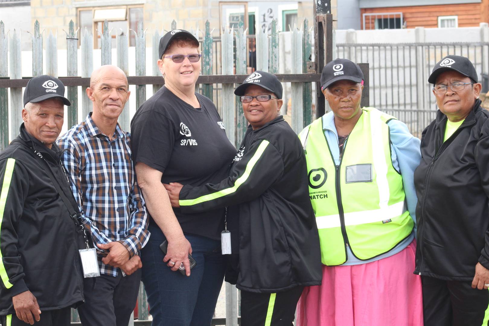 Members of the local neighbourhood watch and Strand Community Policing Forum were present at the event. Pictured are Saul Linnert, Niklaas Thysen, Lillian Albertyn, Mathilda Willemse, Fielie Pietersen and Asa Sebonka.  