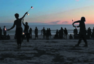 Guy Fawkes: Fire dancing against fireworks