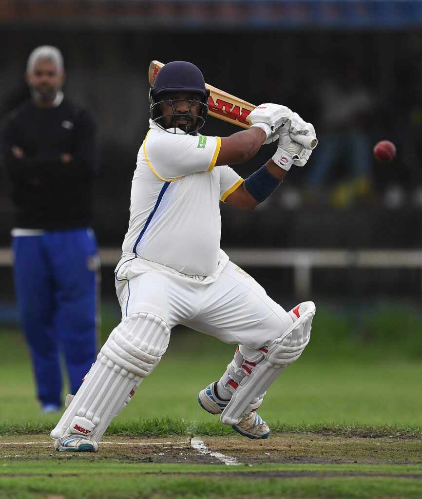 Macassar CC veteran Quinton Bowman gently caresses a delivery to the boundary.