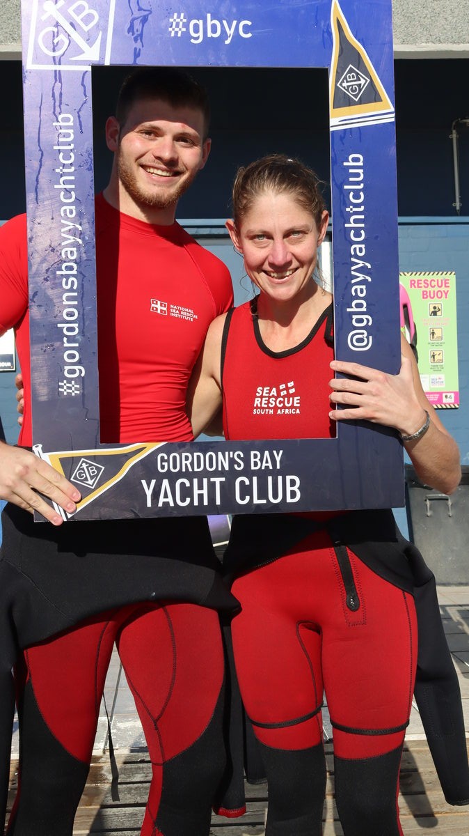 Kyle Burns and Deralene Montagner smiling after participating in the NSRI Winter Solstice Swim.