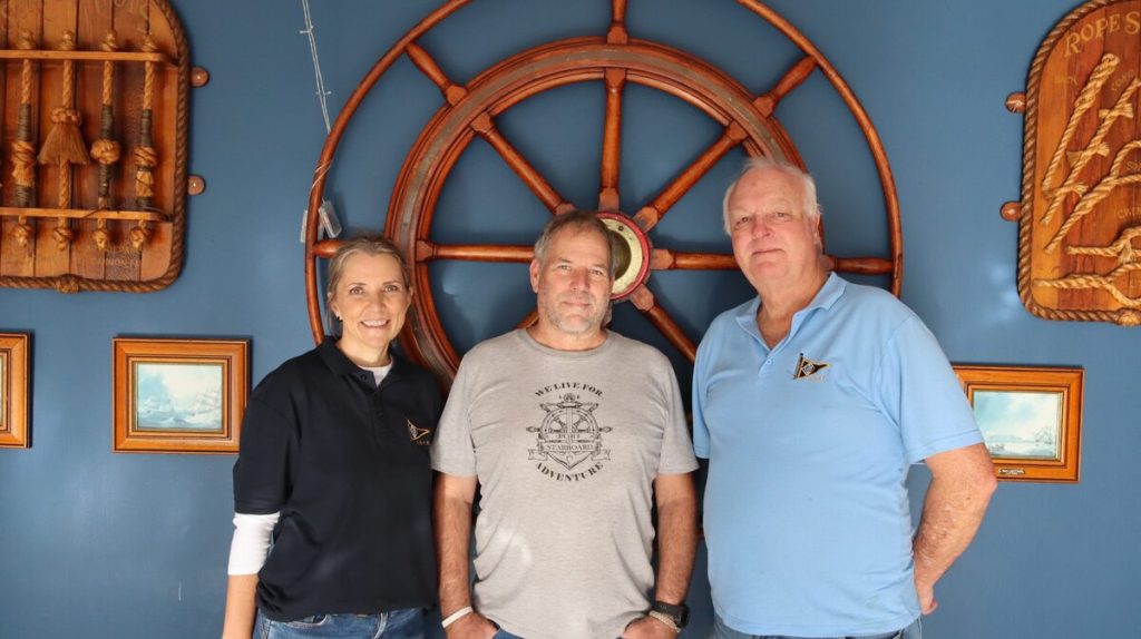 Organizers Stephanie Young, Kevin Black and Ken Newton after coordinating the GBYC NSRI Winter Solstice Swim.