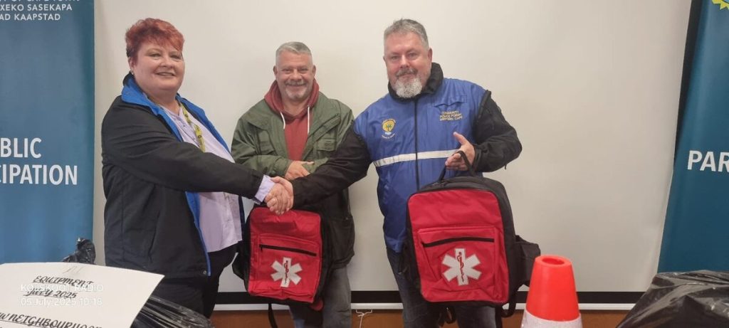At the handover (from left) are Helene Wilson (Ward 100 coordinator), Basil Cranko (chairperson of the Gordon's Bay Business Association) and Donovan Brown, (Gordon's Bay CPF chairperson).