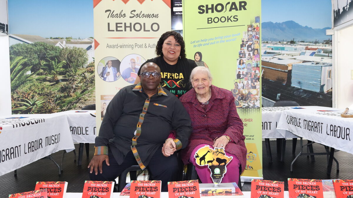 Thabo Leholo, publisher Haroldene Tshienda and Charmian "Mama" Plummer at the book launch.