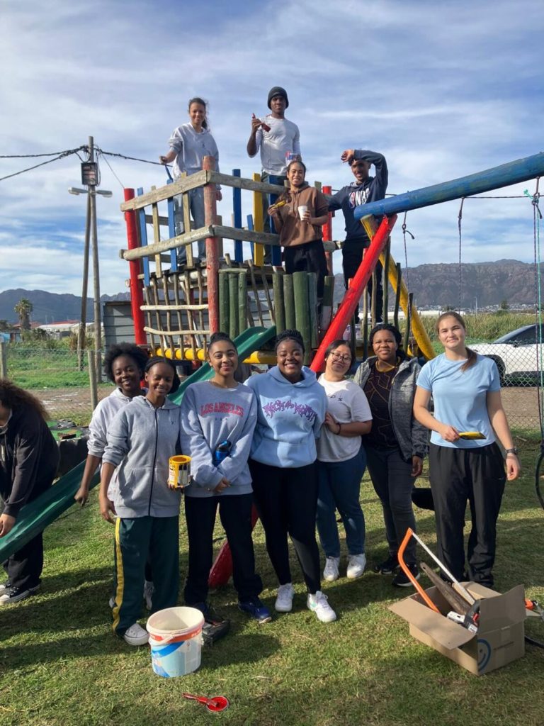 he Helderberg High School team at the upgraded playpark. At the top (from left) are Jordan Snyman, Sivuyile Ngcwangu, Hailey Gallant and Seth Williams. Below:  Michelle Mukahiwa, Shimei Jakavula, Cristone Bloemstein, Liyema Gcwabe, Savannah Sylvester, Owethu Tibini and Mindi Kriek.
