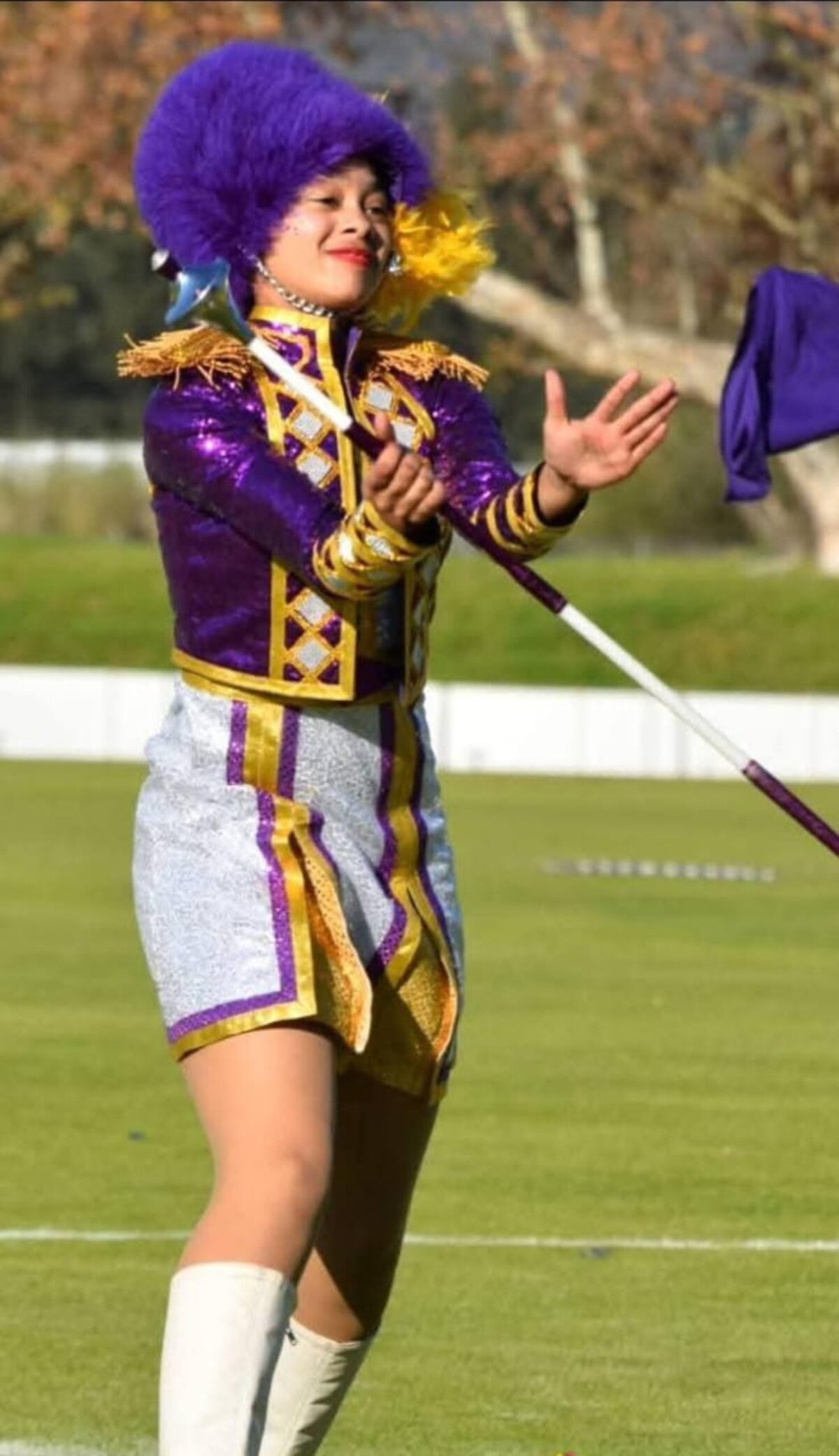 Jaylin Farmer, Groot Dril-kaptein van Grabouw Senior Majorettes, by die 2025-Samca-finaal in Oudtshoorn.