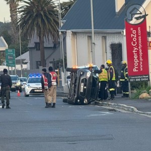 Early-morning collision on Lourensford Road sends car onto side