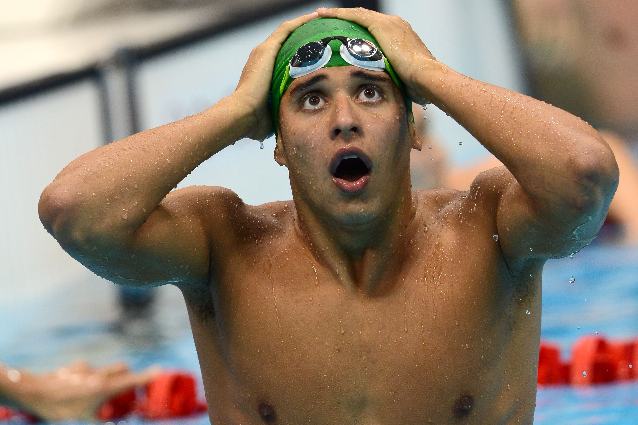 South African swimming sensation Chad le Clos after winning gold in the the men's 200 m butterfly final at  London 2012 Olympic Games. Photo: Roger Sedres/Gallo Images