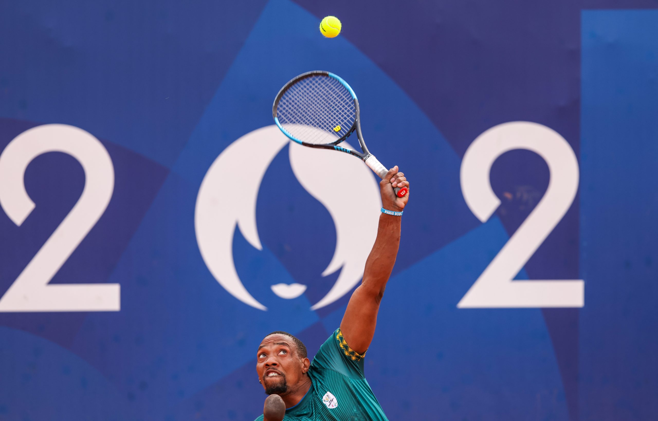 Lucas Sithole of South Africa in the quad singles first round of the men's wheelchair tennis during the 2024 Paris Paralympics Games at Roland Garros on Saturday 31 August 2024. Photo:  Roger Sedres/TeamSA
