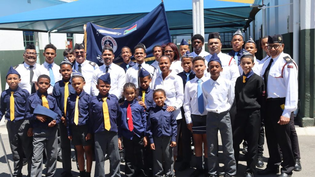 Members of 1st Somerset West Boys' Brigade celebrating 90th anniversary at Founders Day march