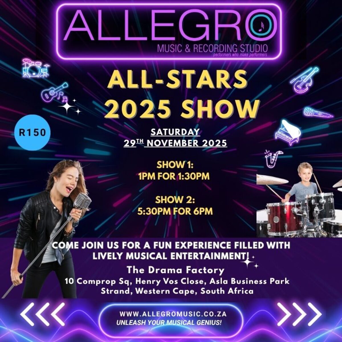 Young musical geniuses perform at Allegro's All-Stars 2025 Show, Saturday 29 November at The Drama Factory.