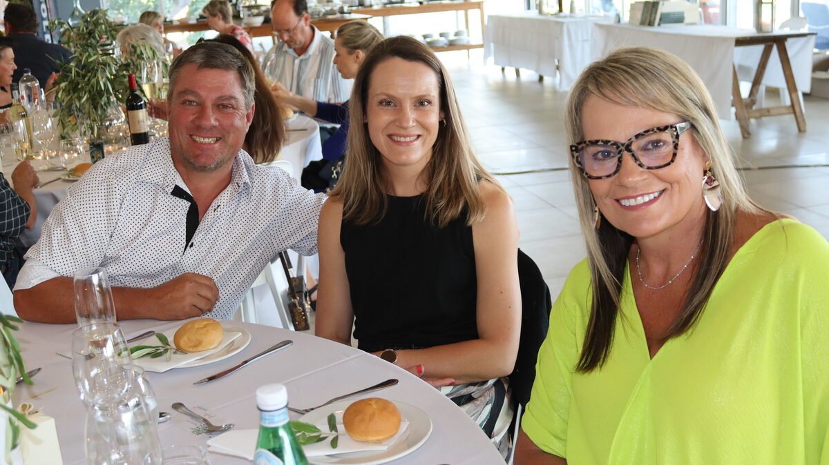 Le Grange (right) with Hannes and Mariel Jansen van Vuuren, answering guest questions at the event.