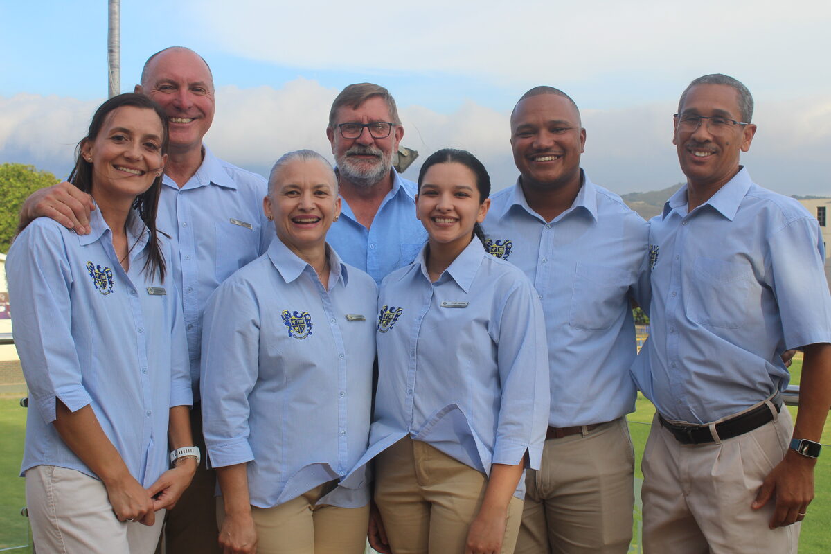 The Summies' team warmly welcomed all guests at the sponsor appreciation event. Pictured (behind from left) are Kobus van Schalkwyk (principal), Koos Reyneke, Dean Williams and Herman Poole (deputy principal). Front: Aletta Meyer, Erika Haydricks and Cayleigh Haydricks. Photo: Jamey Gordon
