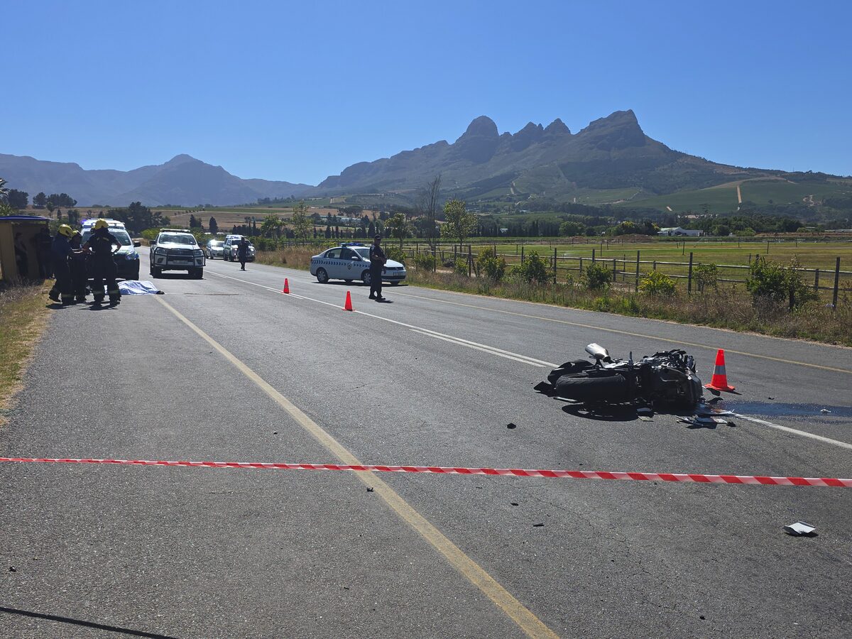 Emergency services at scene where 32-year-old motorcyclist died in collision with Toyota Corolla