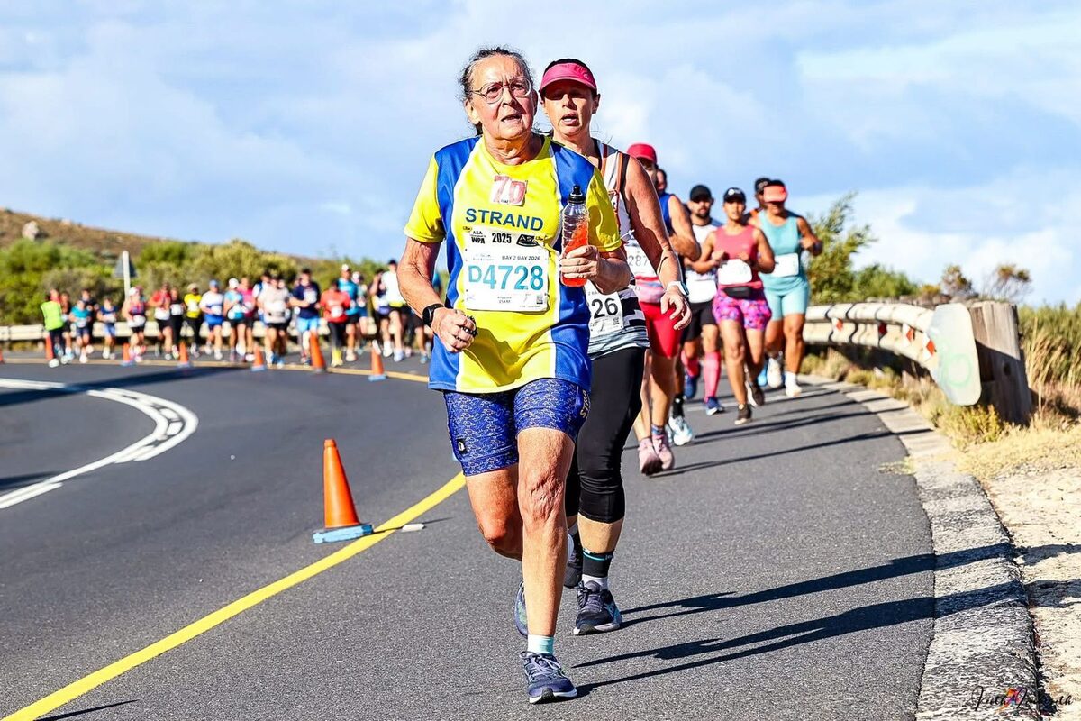 Members of Strand Athletic Club, including the determined Klippies van Rooyen (pictured), participated in the the Bay to Bay Road Race along the Atlantic Seaboard on Saturday 18 January.