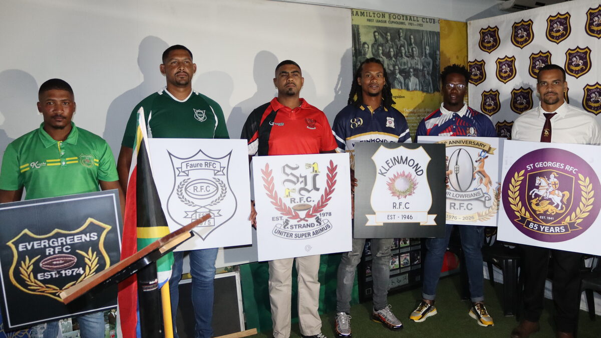 Ses rugbykapteins van Evergreens, Faure, Strand United, Kleinmond, Sir Lowrians en St George's.