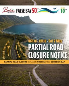 Road closures in place for 2026 False Bay 50 road run
