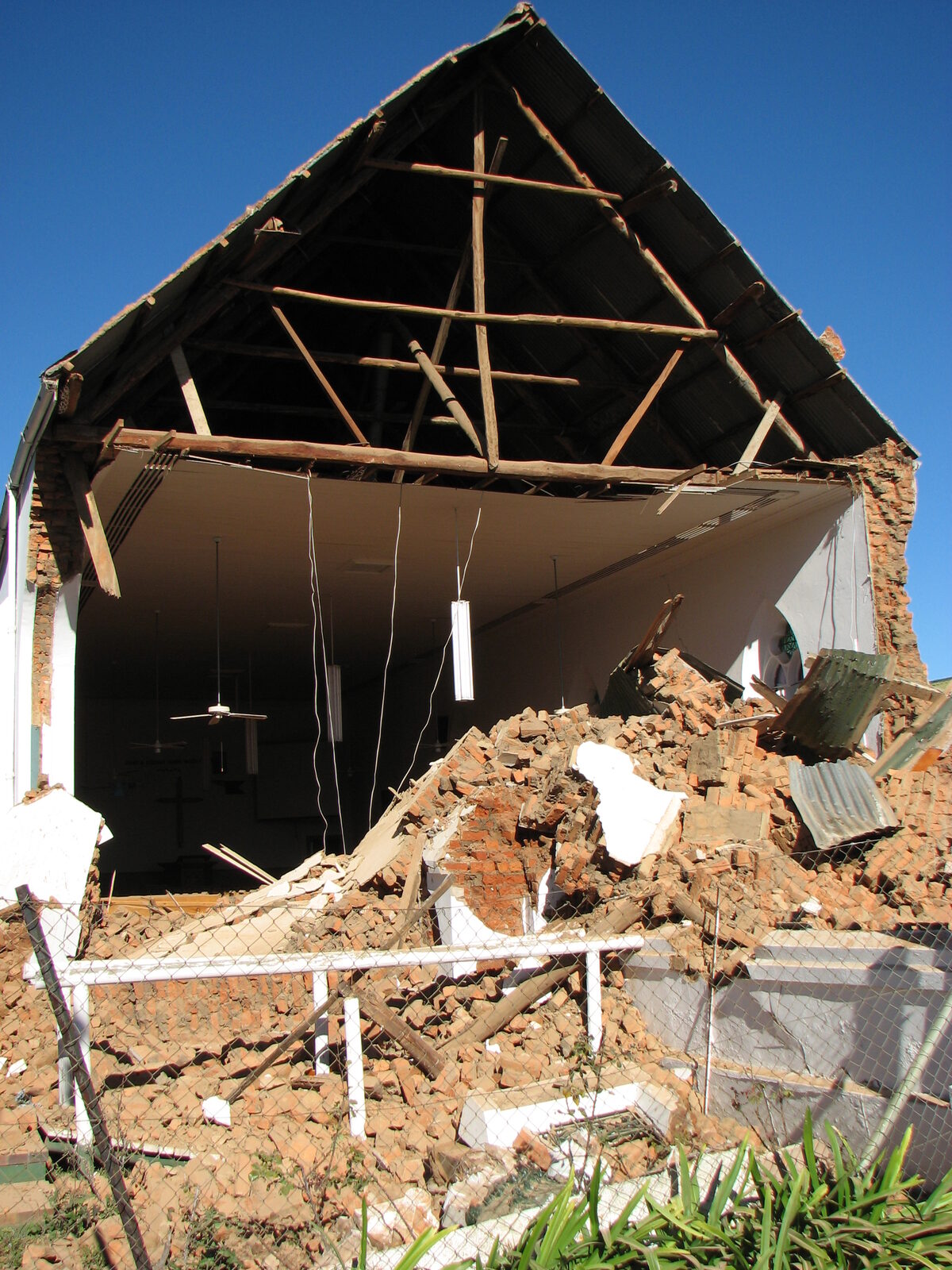Archive photo of the Methodist Church on Church Street, Somerset West, after its facade collapsed in June 2010.
