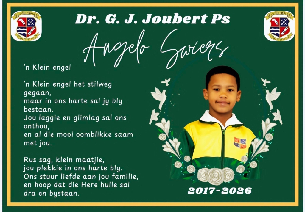 Aankondiging van Angelo Swiers se afsterwe