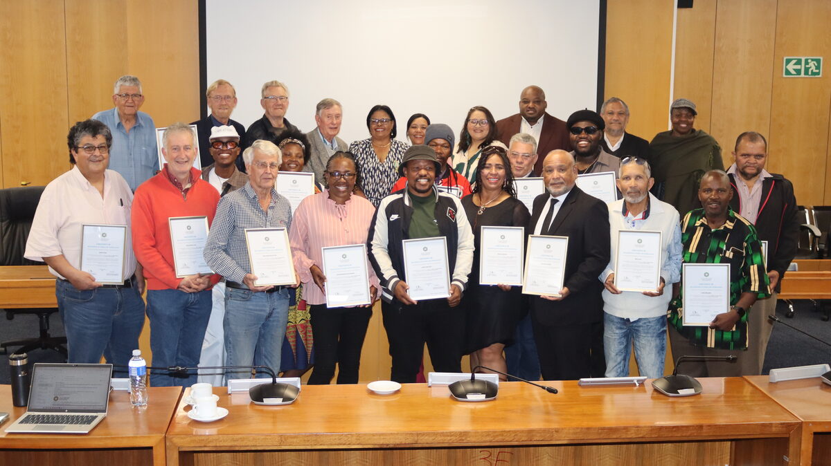 Ward committee members and Subcouncil 8 councillors at council chambers in Strand for five-year recognition ceremony