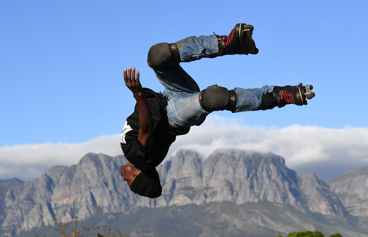 Catching major air at the Inspired2become skatepark in Somerset West, renowned Zimbabwean skateboarder and Cape Town community builder Prechard "Preech" Changadzo puts on an unforgettable show on Saturday (29 August). Photo: Peter Bee
