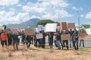 Solidarity members protest for organisational and bargaining rights at Distell distillery