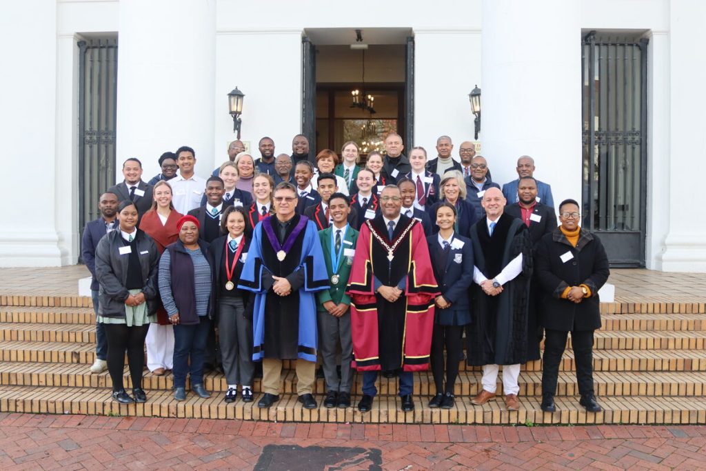 The Stellenbosch Municipal Council with the first Stellenbosch Junior Town Council on the steps of the town hall. Photos: Yaël Malgas