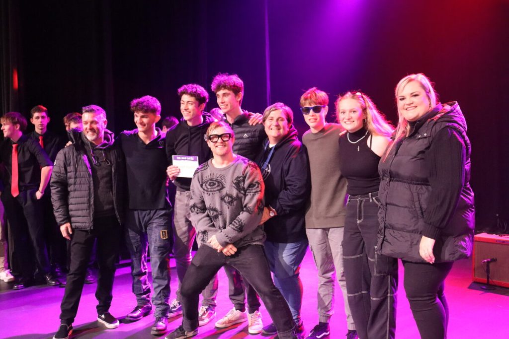 The Band Battle winners, Another Loud Thursday from Parel Vallei, won R10 000 and will be performing at the opening of the Groot Phesantekraal Shopping Centre. From left are Riaan Stroebel (executive head at Curro Durbanville High), Zanday Keyser, Nathan Chilcott, Ross Stone, Isa Swanepoel (headmaster at Curro Durbanville High), Aaron Chilcott, Nina Strydom and Diandri Ehlers (activations manager from STADIO). In the centre is Francois van Coke.