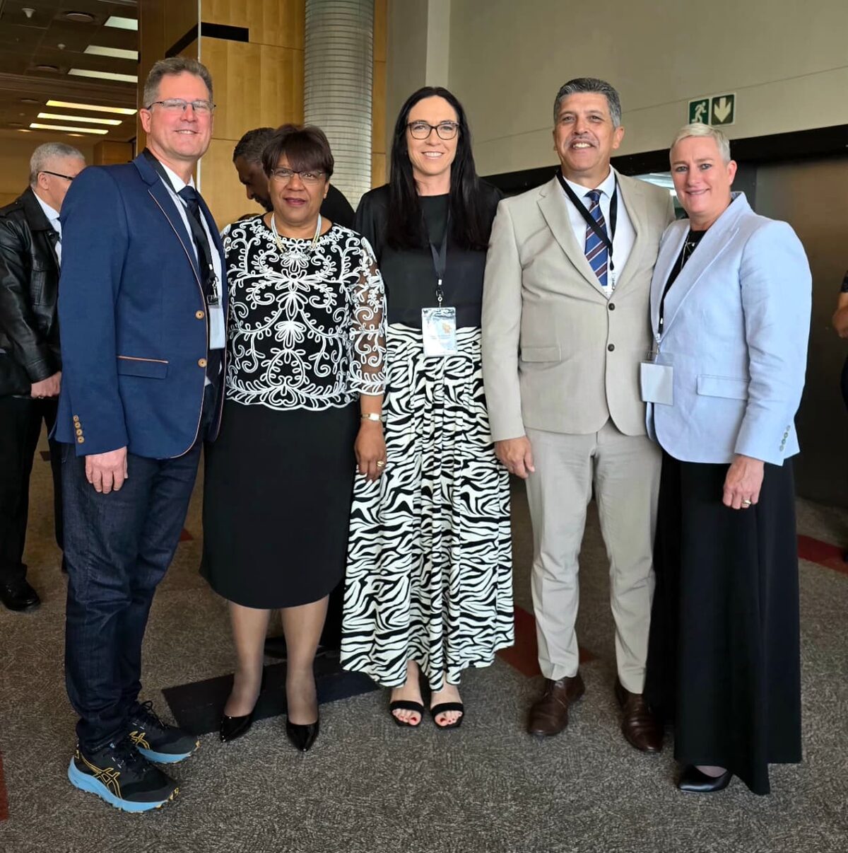 Principal Michael Gates (Rustenburg Girls' High School in Rosebank), provincial education department director Brenda Robertson, Maré Bosch (principal: Hoër Meisieskool Bloemhof), Cape Winelands education district director Noel Petersen and Tracey Megom (principal: Rhenish Girls' High) at the event.