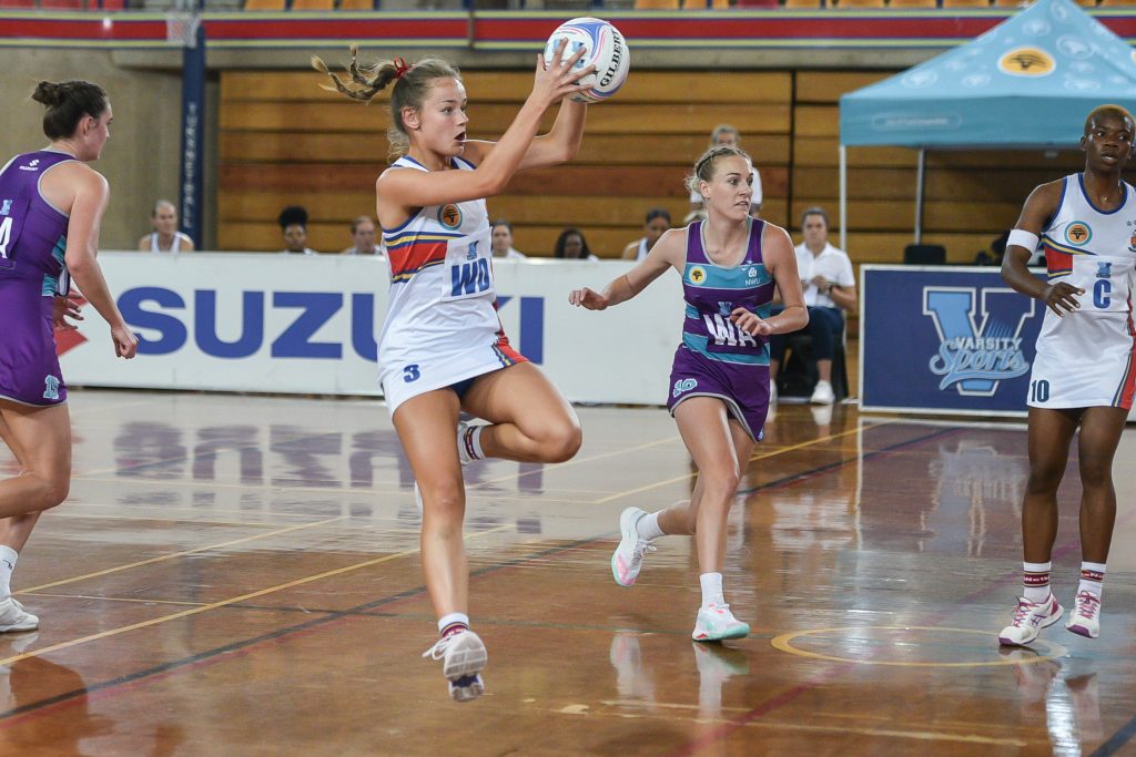 UP-Tuks' Georgia de Jongh during their 54-67 defeat to NWU Eagles at the Rembrandt Hall. The home side suffered their third loss of the season despite a spirited late rally. Photo: Catherine Kotze / ASEM Engage