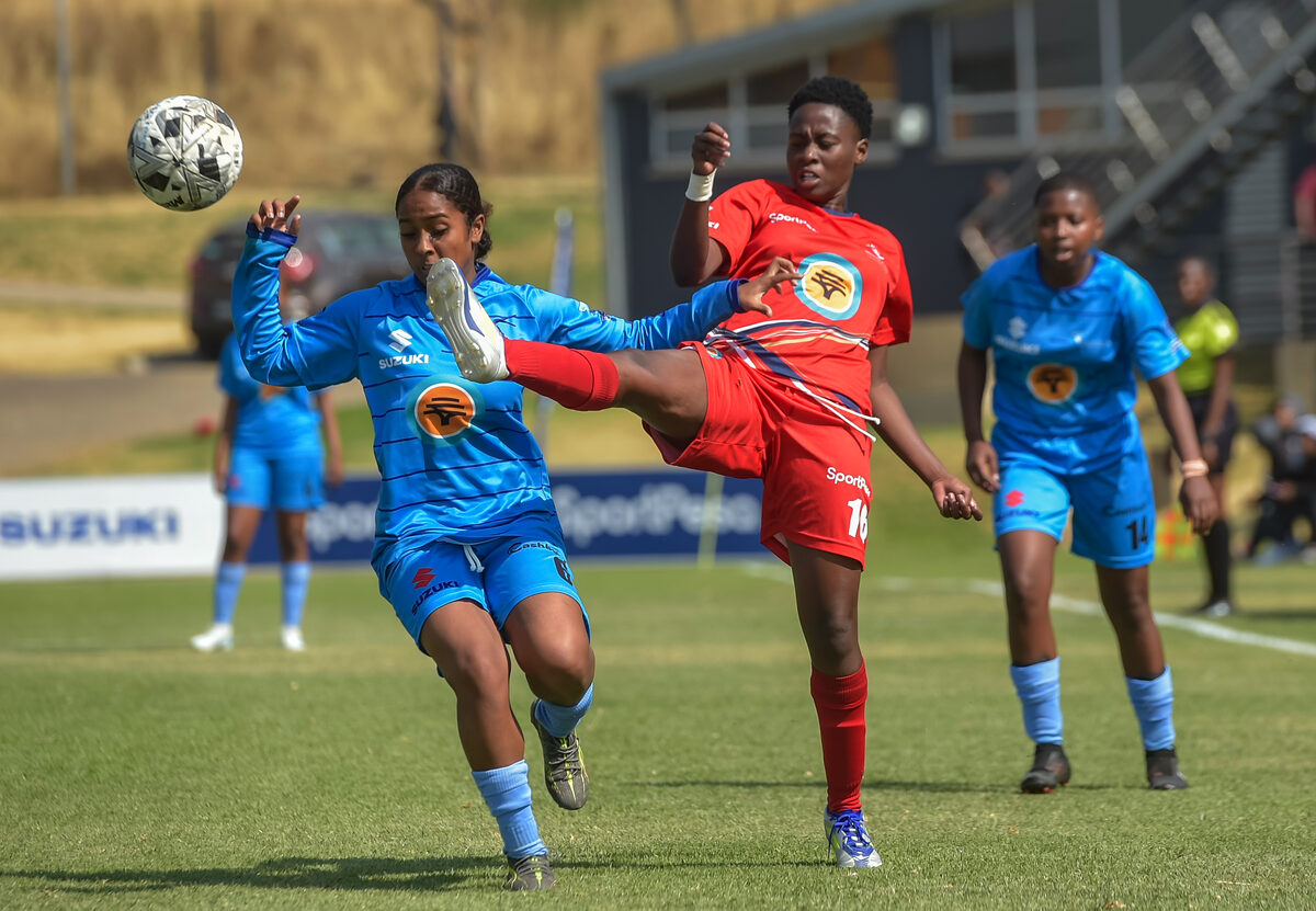 CPUT's Clio Jordan Smidt (left) battles with UNIVEN's Sara Ramphabana during the playoff clash. CPUT secured a commanding 4-0 victory over the tournament debutants. Photo: Christiaan Kotze/ASEM Engage